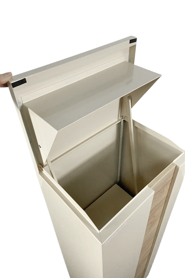 The Fox Ivory Colour Freestanding Range by Handybox Parcel Boxes close up of open hatch