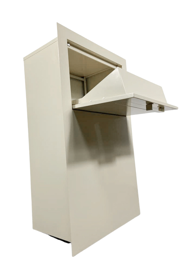 The Tassie Devil Ivory Colour fence mounted parcel box by Handybox Parcel Boxes with open hatch